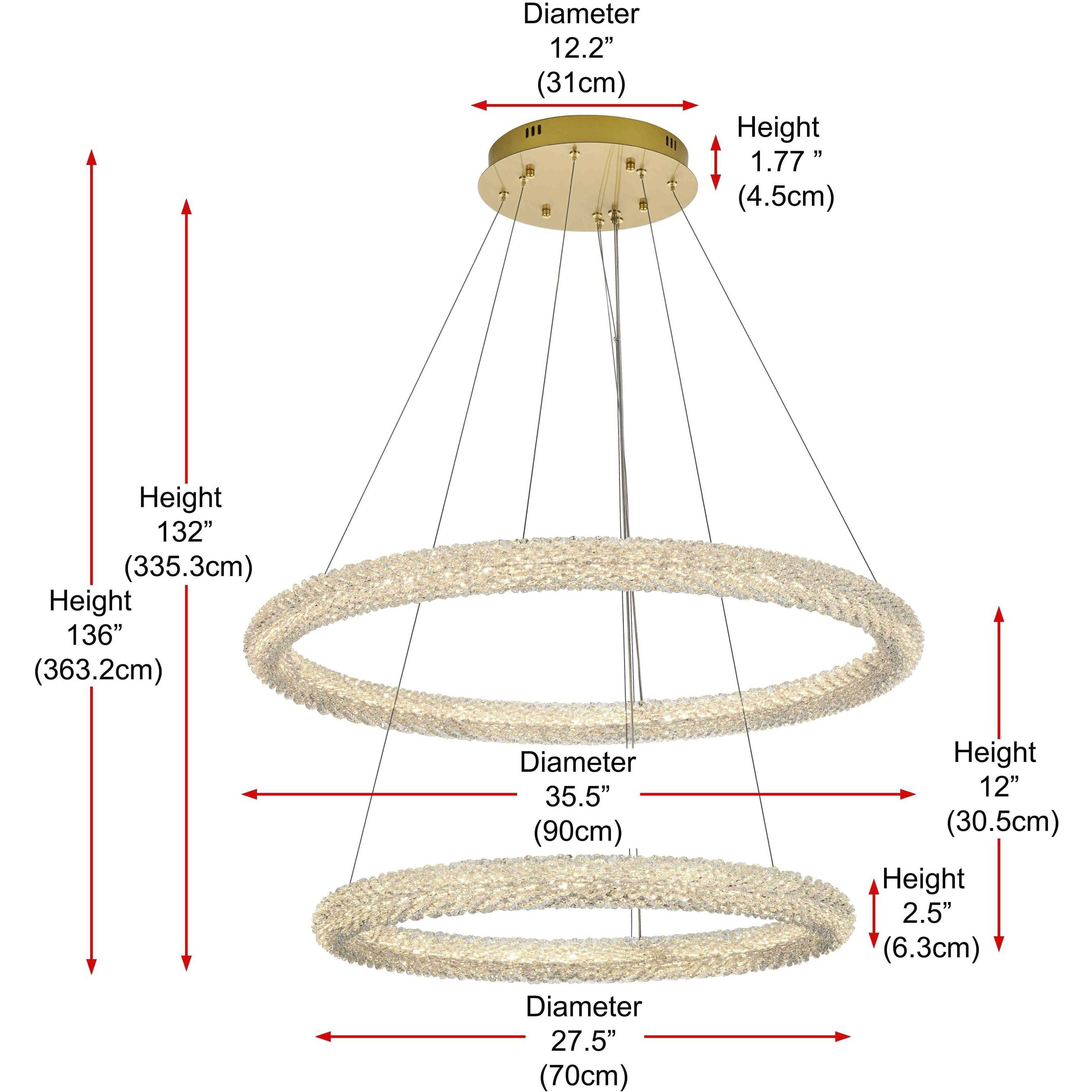 Bowen 2 Light 35.5 inch Satin Gold Chandelier Ceiling Light