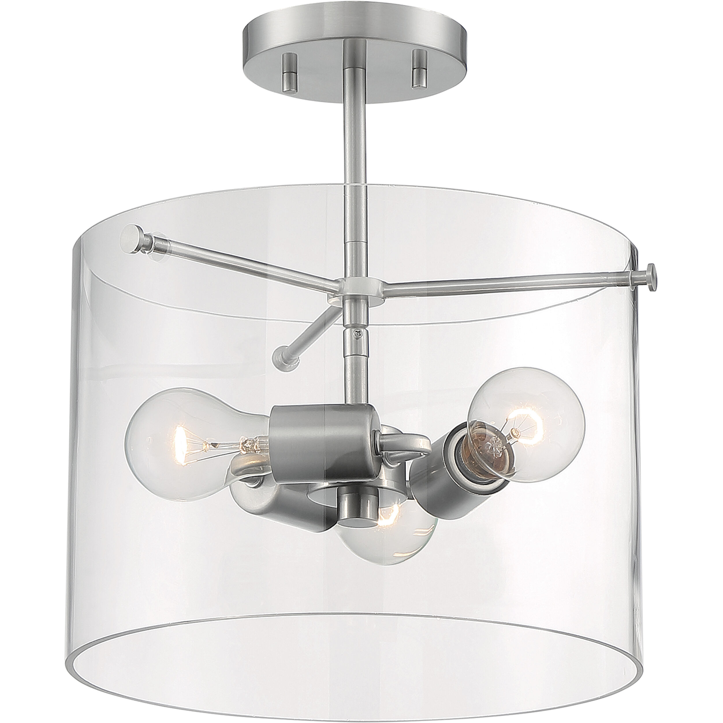 Sommerset 3 Light 12 inch Brushed Nickel Semi Flush Mount Fixture Ceiling Light