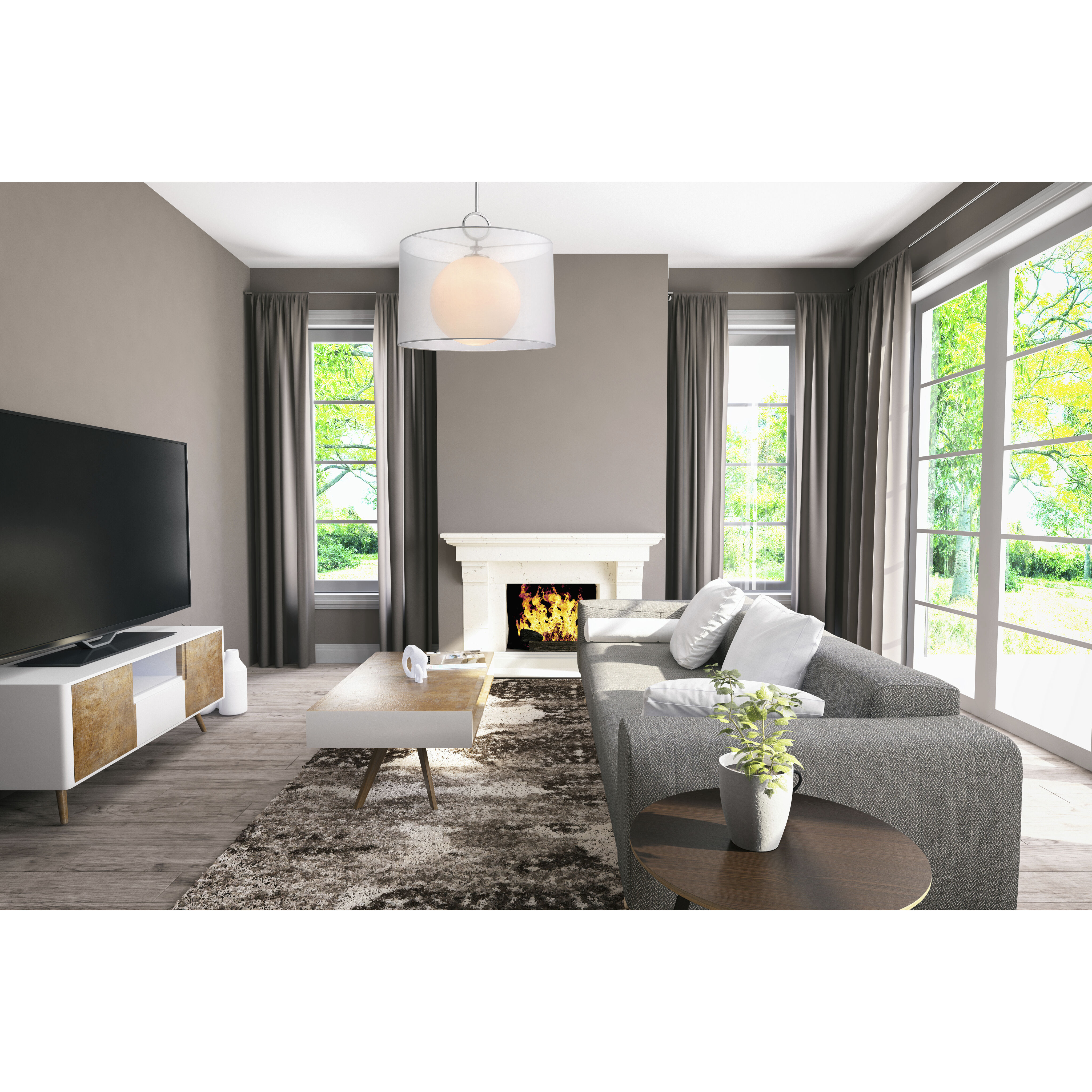 Arosia 1 Light 24 inch Chrome Pendant Ceiling Light in White Fabric