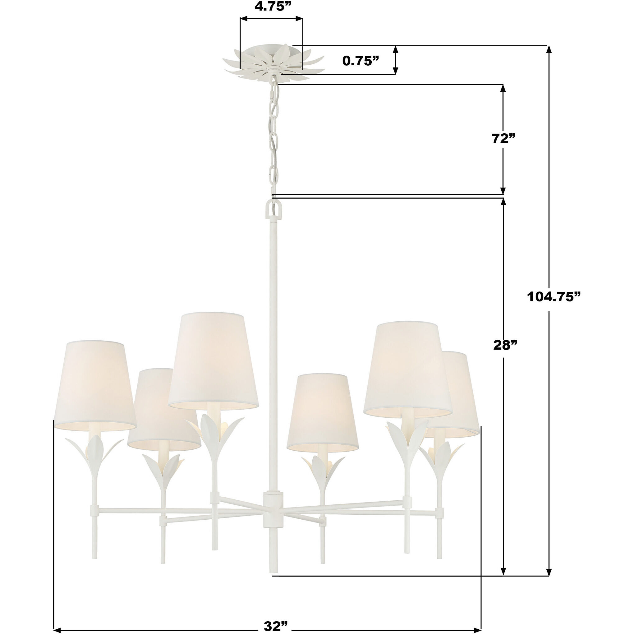 Broche 6 Light 32 inch Matte White Chandelier Ceiling Light