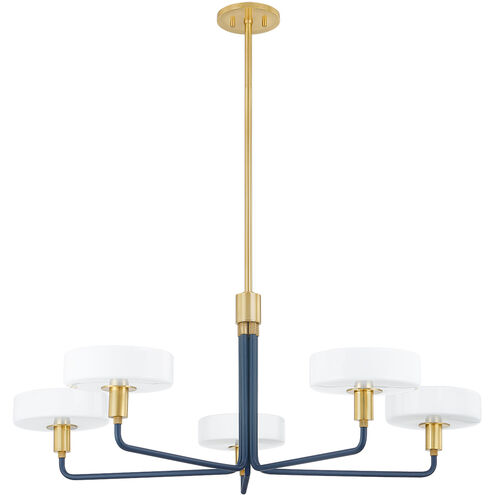 Aston 5 Light 39 inch Aged Brass/Slate Blue Chandelier Ceiling Light