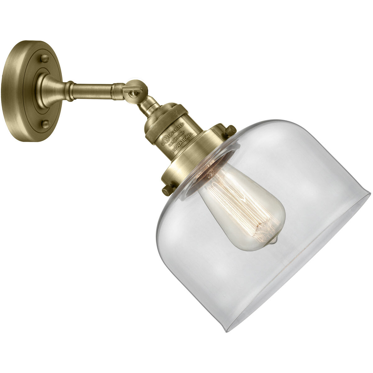 Franklin Restoration Large Bell 1 Light 8 inch Antique Brass Sconce Wall Light in Incandescent, Clear Glass, Franklin Restoration