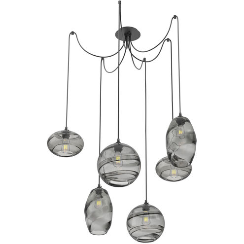 Misto 6 Light 15.5 inch Matte Black Swag Multi-Pendant Ceiling Light in Smoke Optic