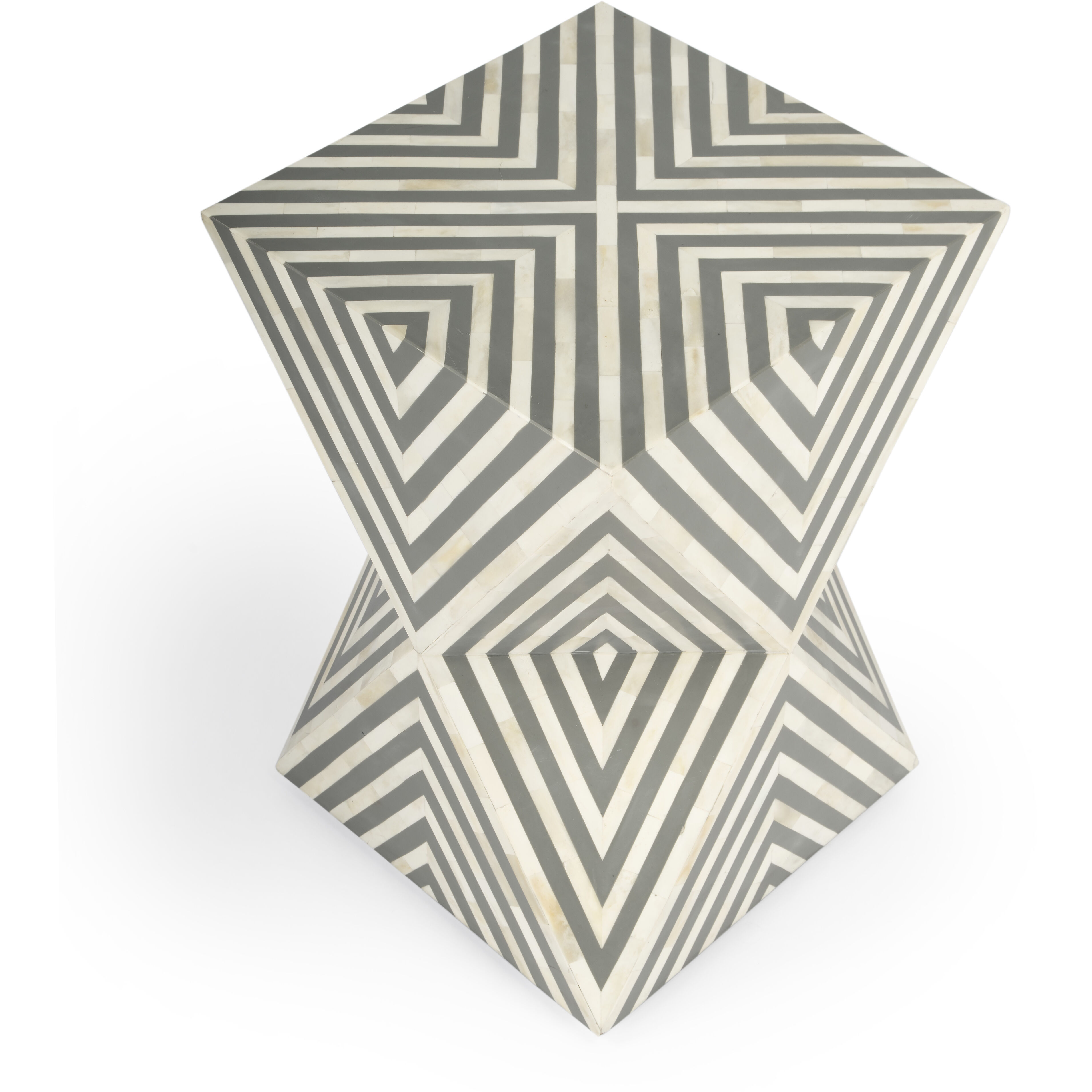 Anais and Grey Bone Inlay Side Table in Gray and White
