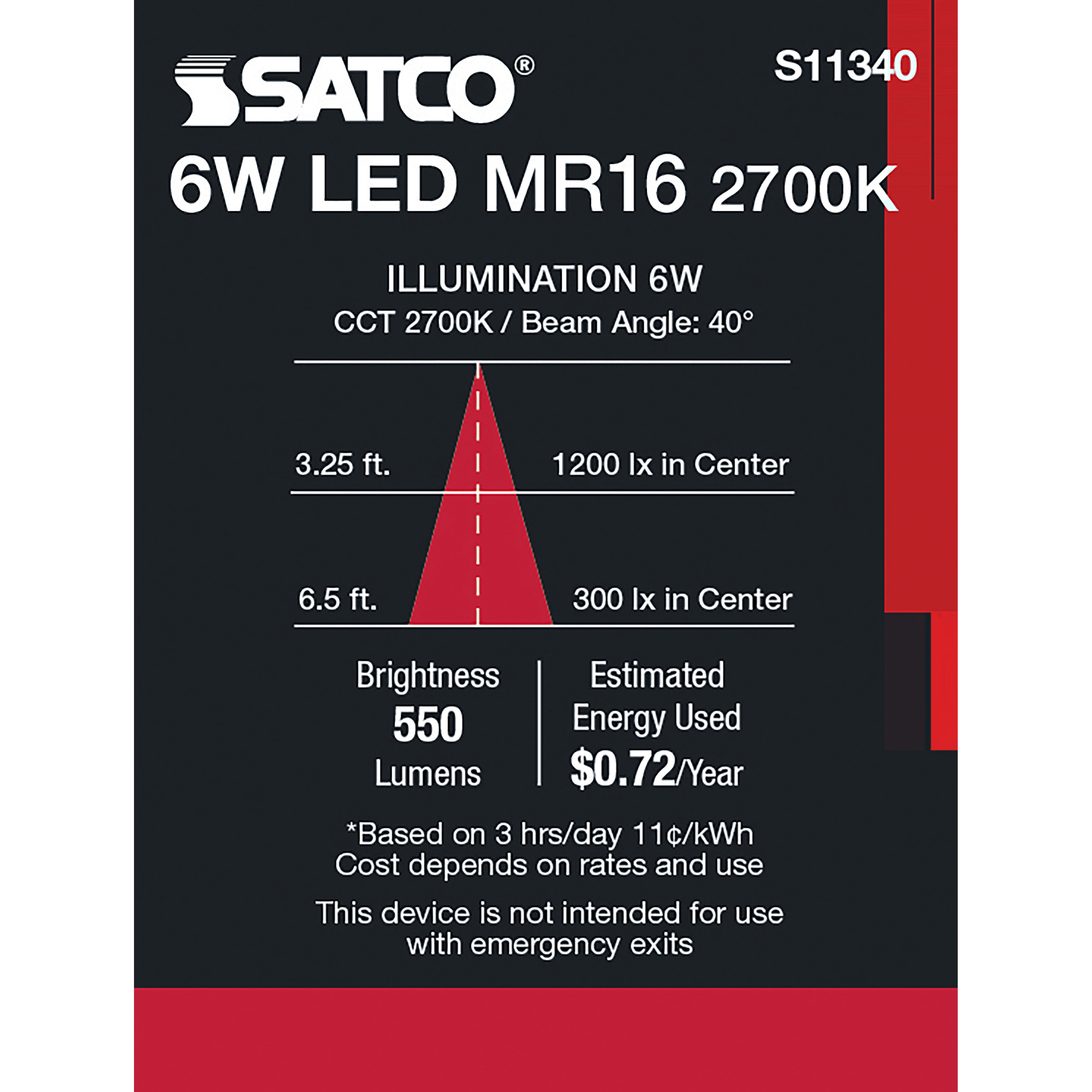 Satco S11340 Lumos LED MR16 6.00 watt 2700K Light Bulb