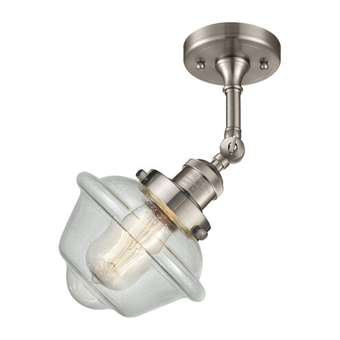Franklin Restoration Small Oxford LED 7.5 inch Brushed Satin Nickel Semi-Flush Mount Ceiling Light in Seedy Glass, Franklin Restoration