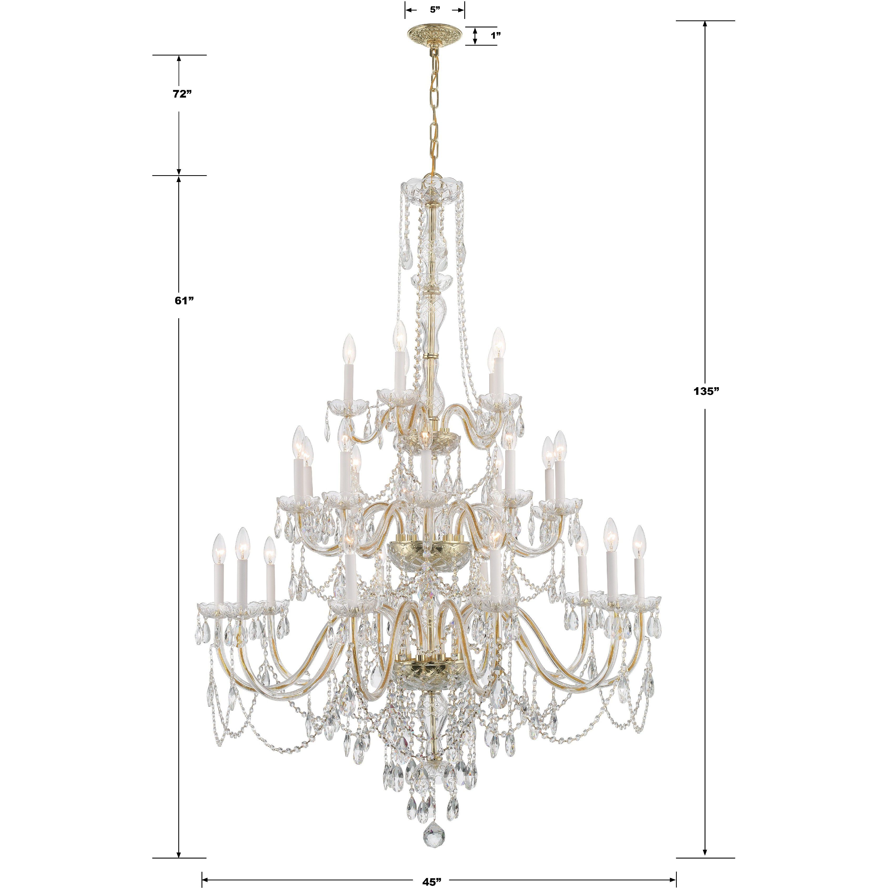 Traditional Crystal 25 Light 45 inch Polished Brass Chandelier Ceiling Light
