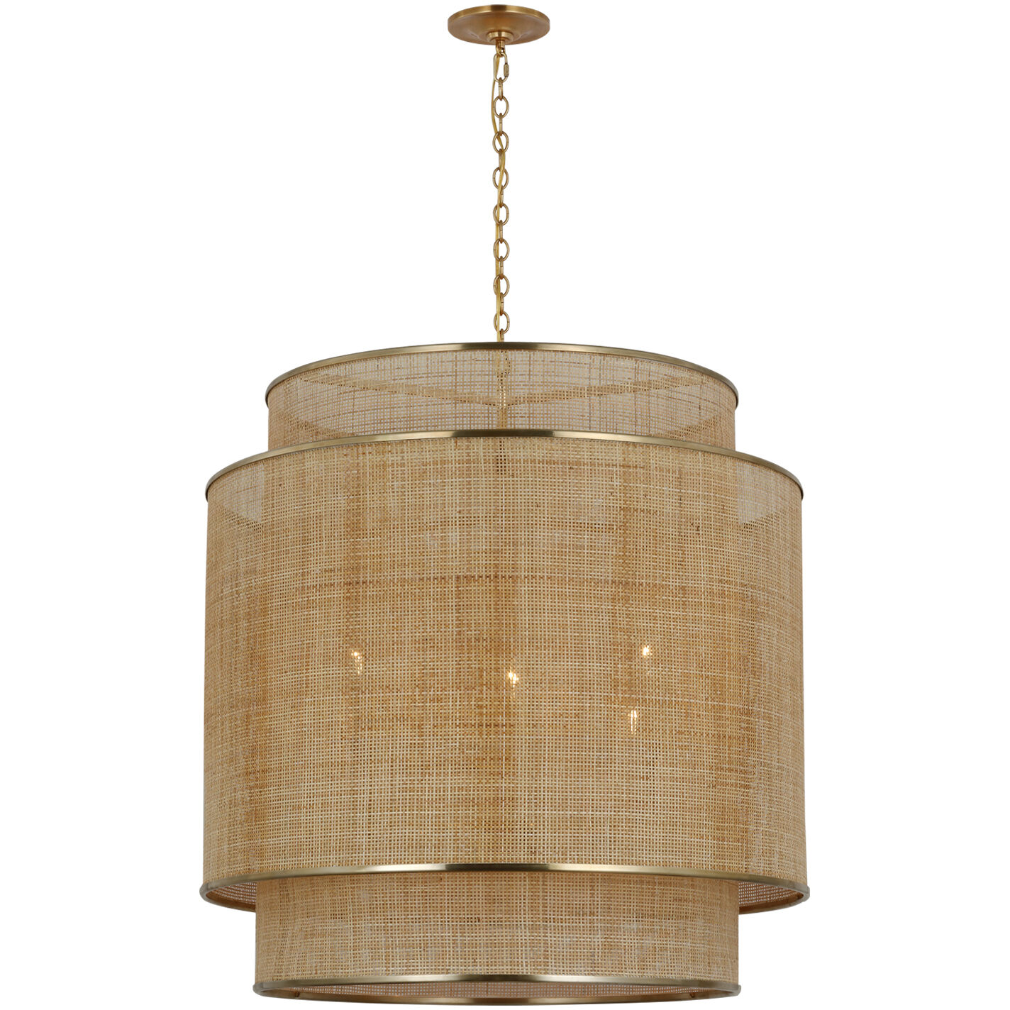 Marie Flanigan Linley LED 30 inch Soft Brass and Natural Rattan Caning Hanging Shade Ceiling Light Extra Large