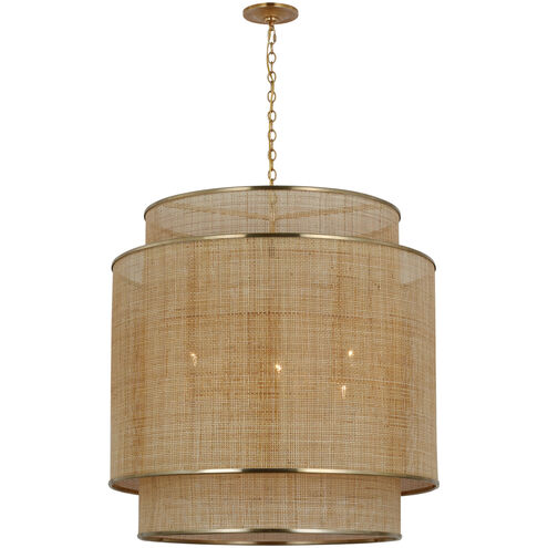 Marie Flanigan Linley LED 30 inch Soft Brass and Natural Rattan Caning Hanging Shade Ceiling Light, Extra Large