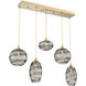 Misto 5 Light Gilded Brass Linear Pendant Ceiling Light in Misto Smoke, Multi-Port