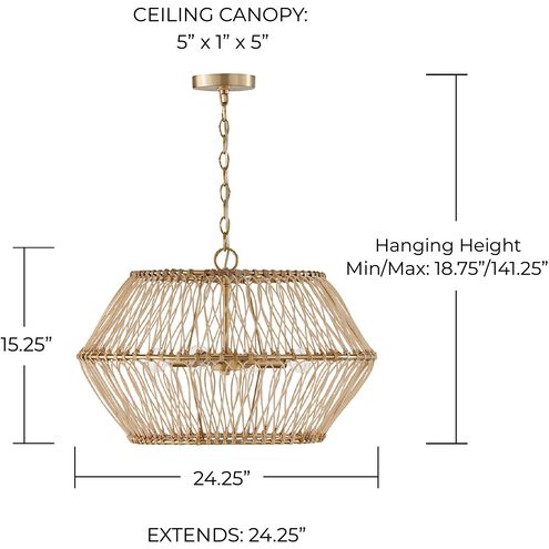 Wren 4 Light 24.25 inch Matte Brass Pendant Ceiling Light