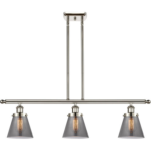 Ballston Small Cone 3 Light 36 inch Polished Nickel Island Light Ceiling Light in Plated Smoke Glass