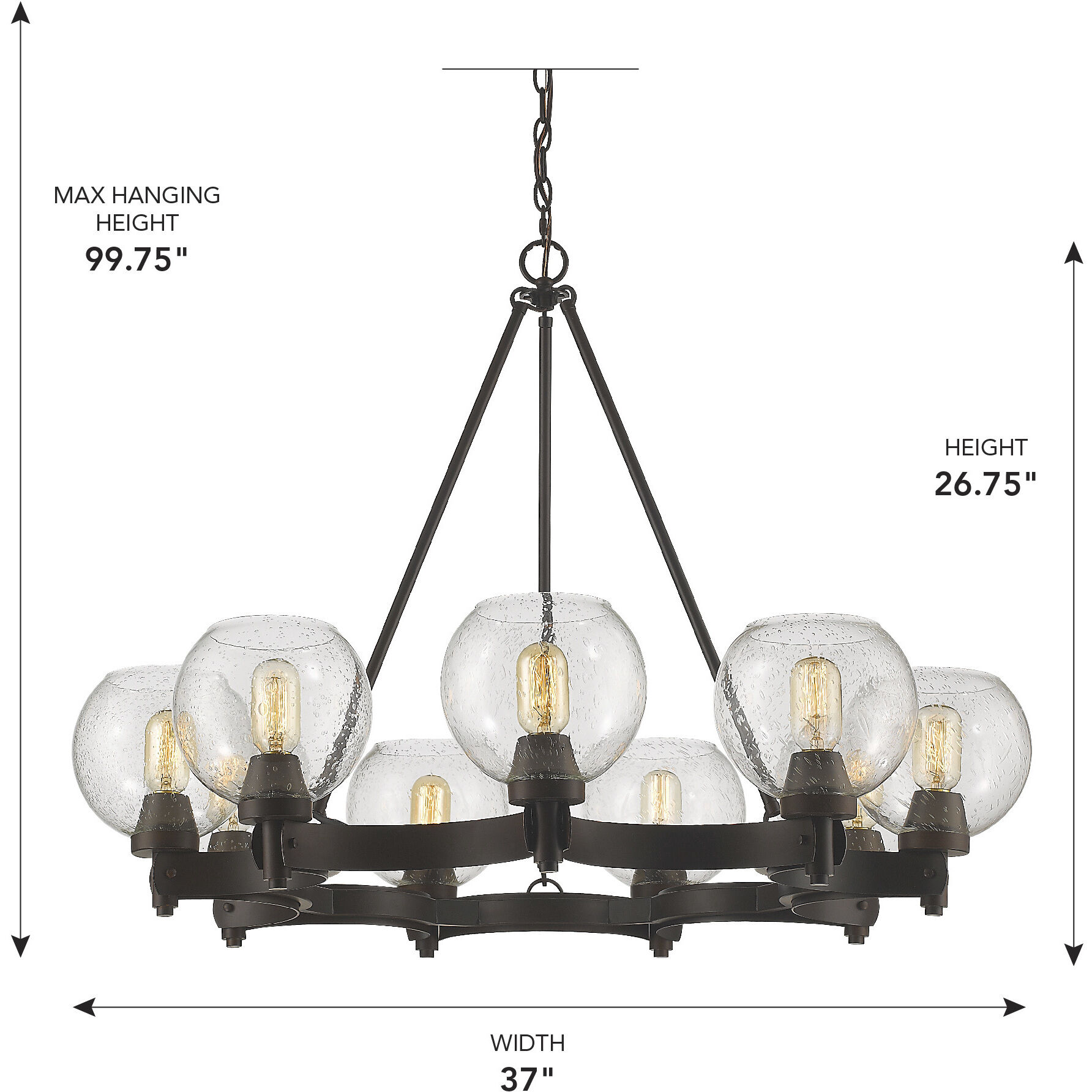 Galveston 9 Light 37 inch Rubbed Bronze Chandelier Ceiling Light, Large