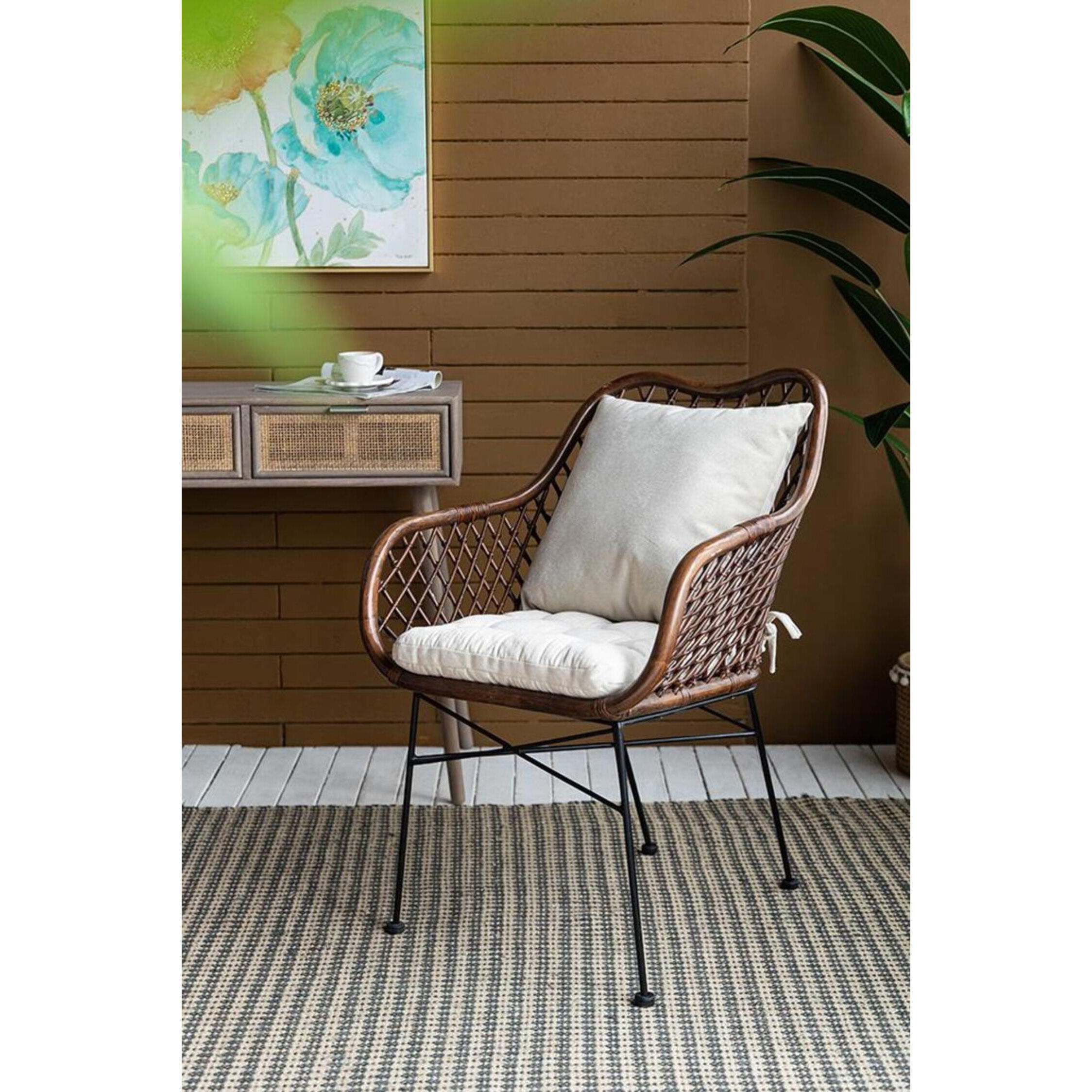 Palapa Black and Natural and White Armchair, With Cushion