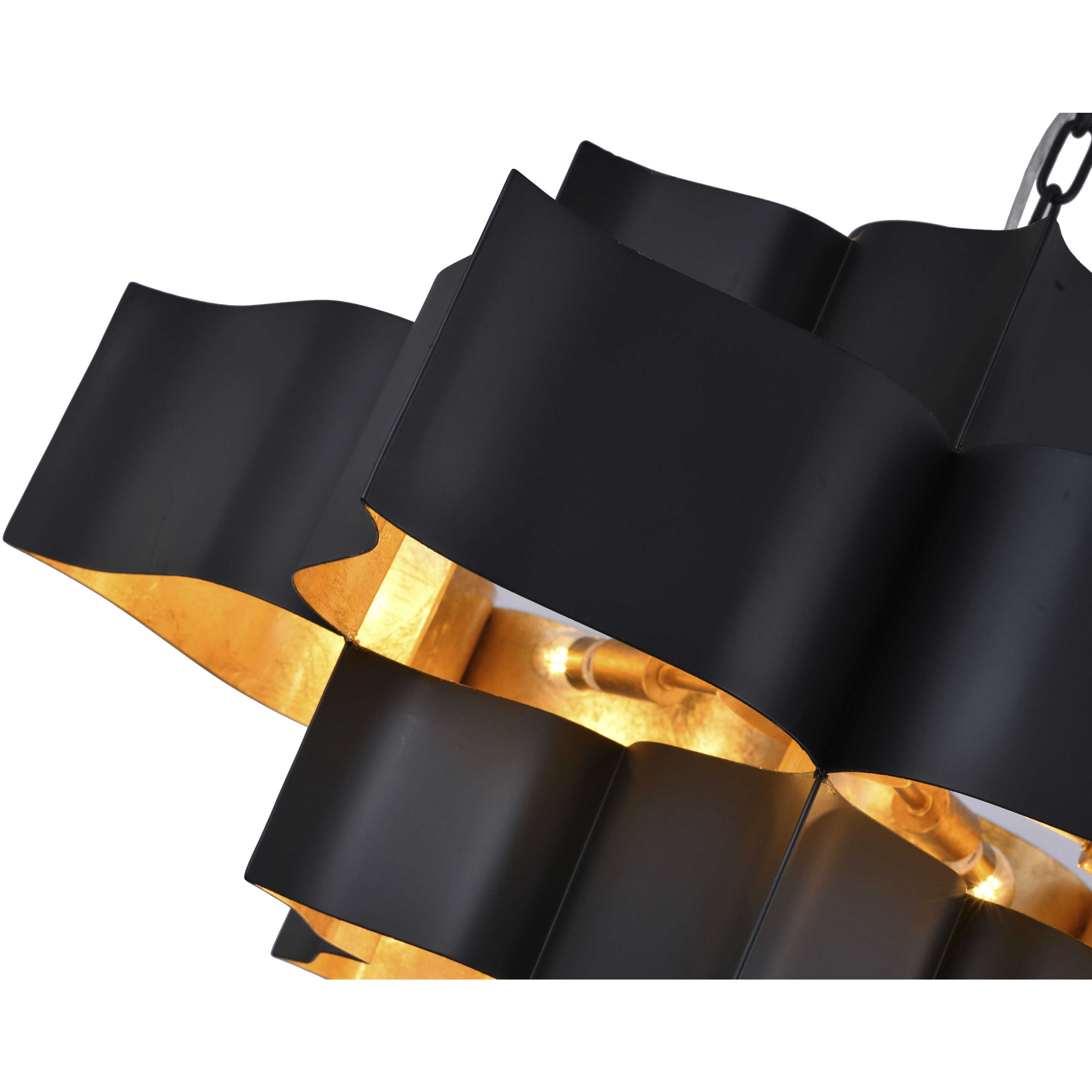 Canada 12 Light 30 inch Matte Black Chandelier Ceiling Light in Matte Black w/ Gold Leaf Interior