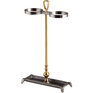 Hold For Two Satin Grey And Brass Umbrella Stand