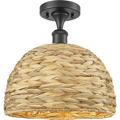 Woven Rattan 1 Light 12 inch Matte Black Semi-Flush Mount Ceiling Light