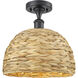 Woven Rattan 1 Light 12 inch Matte Black Semi-Flush Mount Ceiling Light