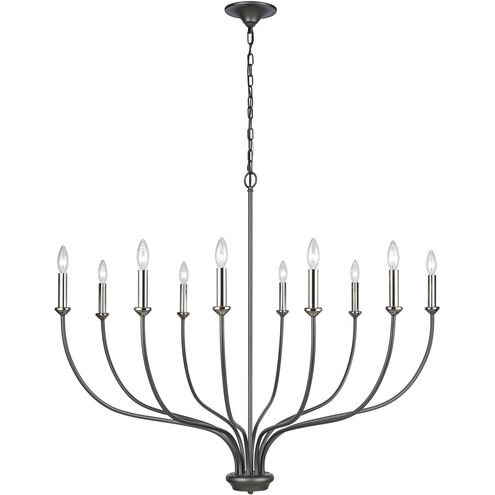Madeline 10 Light 45 inch Dark Gray with Polished Nickel Chandelier Ceiling Light
