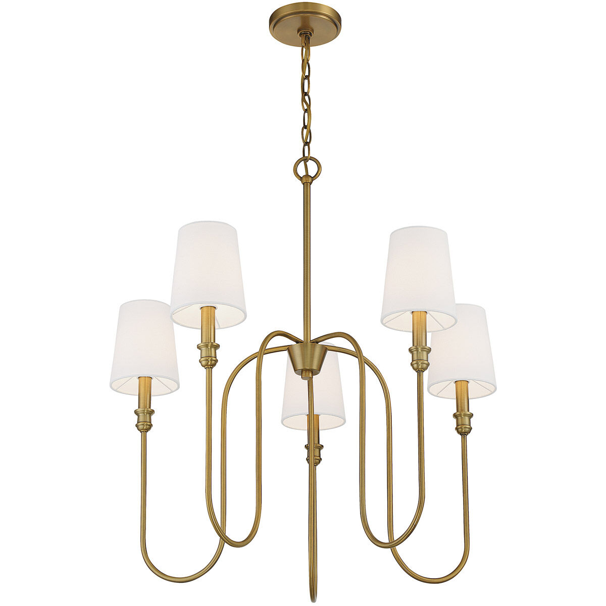 Traditional 5 Light 27.25 inch Natural Brass Chandelier Ceiling Light