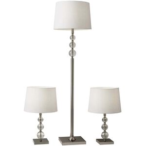 Olivia 23 inch 150.00 watt Brushed Steel with Clear Acrylic Accents Table Lamps Portable Light, plus Floor Lamp, Set of 3, Simplee Adesso