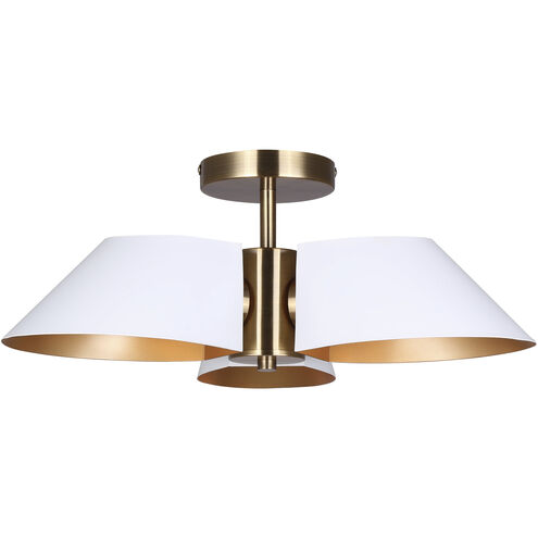 Daxton 3 Light 20 inch Matte White and Gold Semi-Flush Mount Ceiling Light
