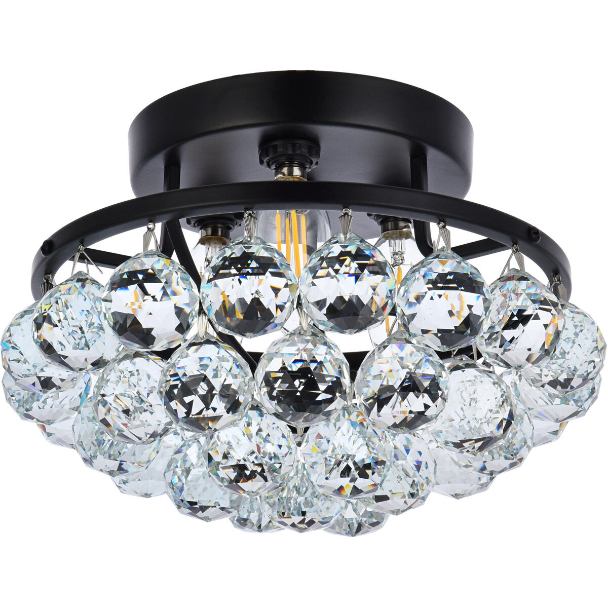 Corona 3 Light 10 inch Black and Clear Flush Mount Ceiling Light