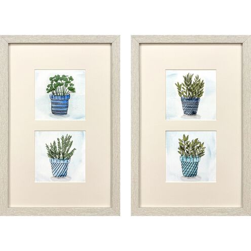 Pot of Herbs Blue and Green and Beige and Multi Framed Art