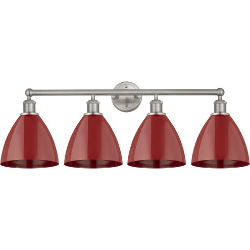 Edison Plymouth Dome 4 Light 35 inch Brushed Satin Nickel Bath Vanity Light Wall Light in Red