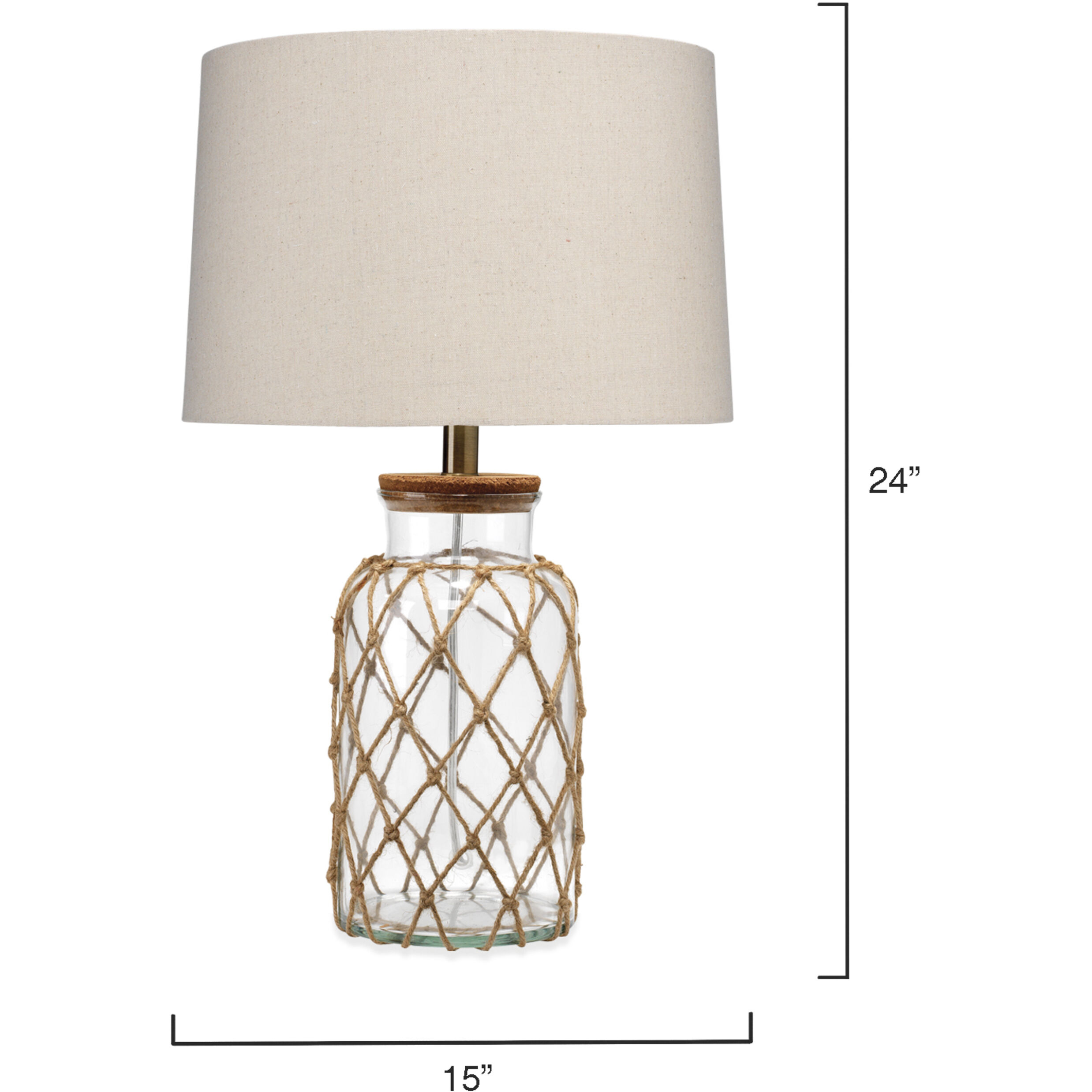 Hugo 23 inch 150 watt Natural Rope and Clear Glass Table Lamp Portable Light