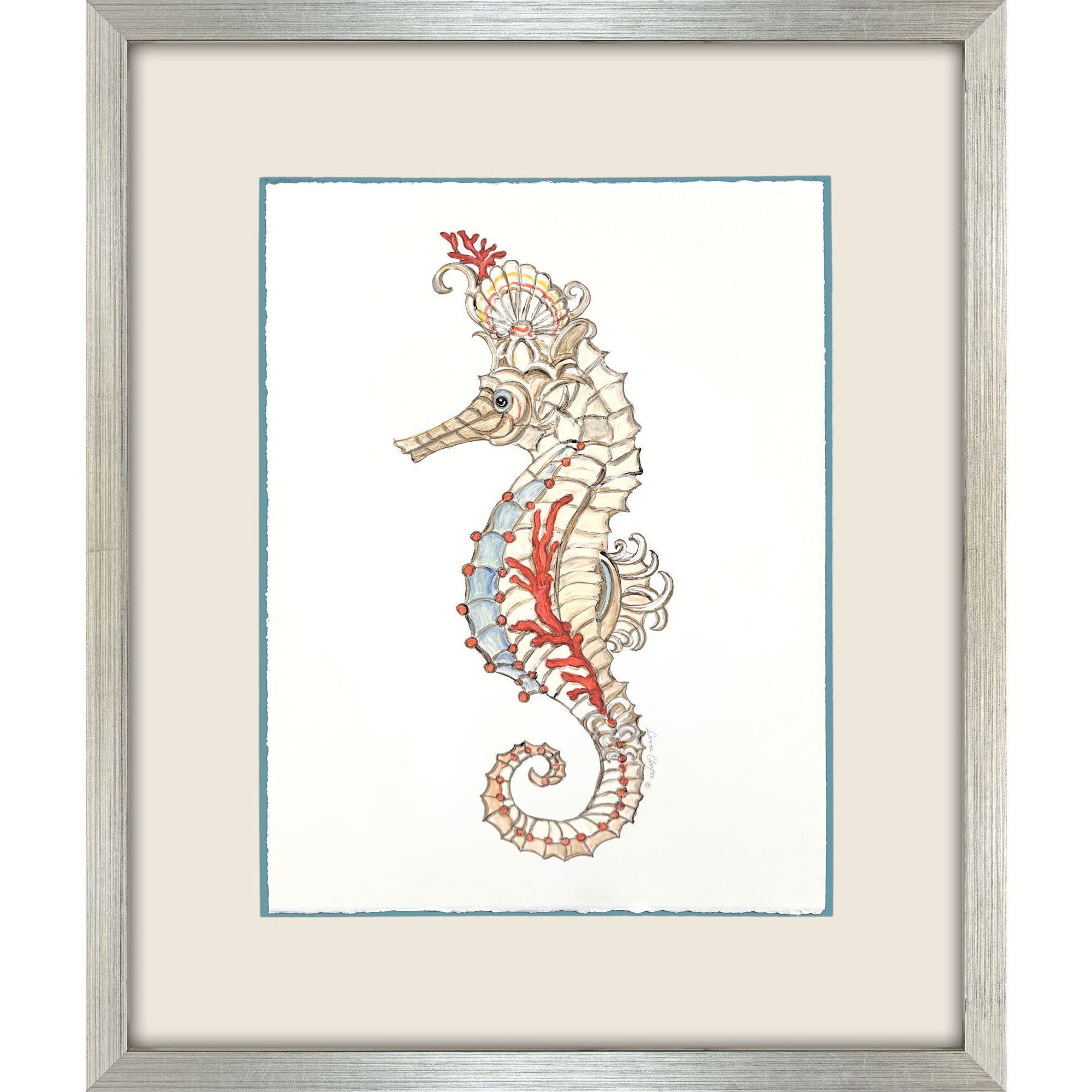 Crab Celebration Seahorse Celebration Orange and Beige and Blue and Multi Framed Art