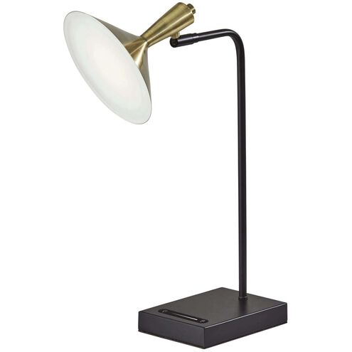 Lucas 22 inch 6.00 watt Black with Antique Brass LED Desk Lamp Portable Light, with USB Port