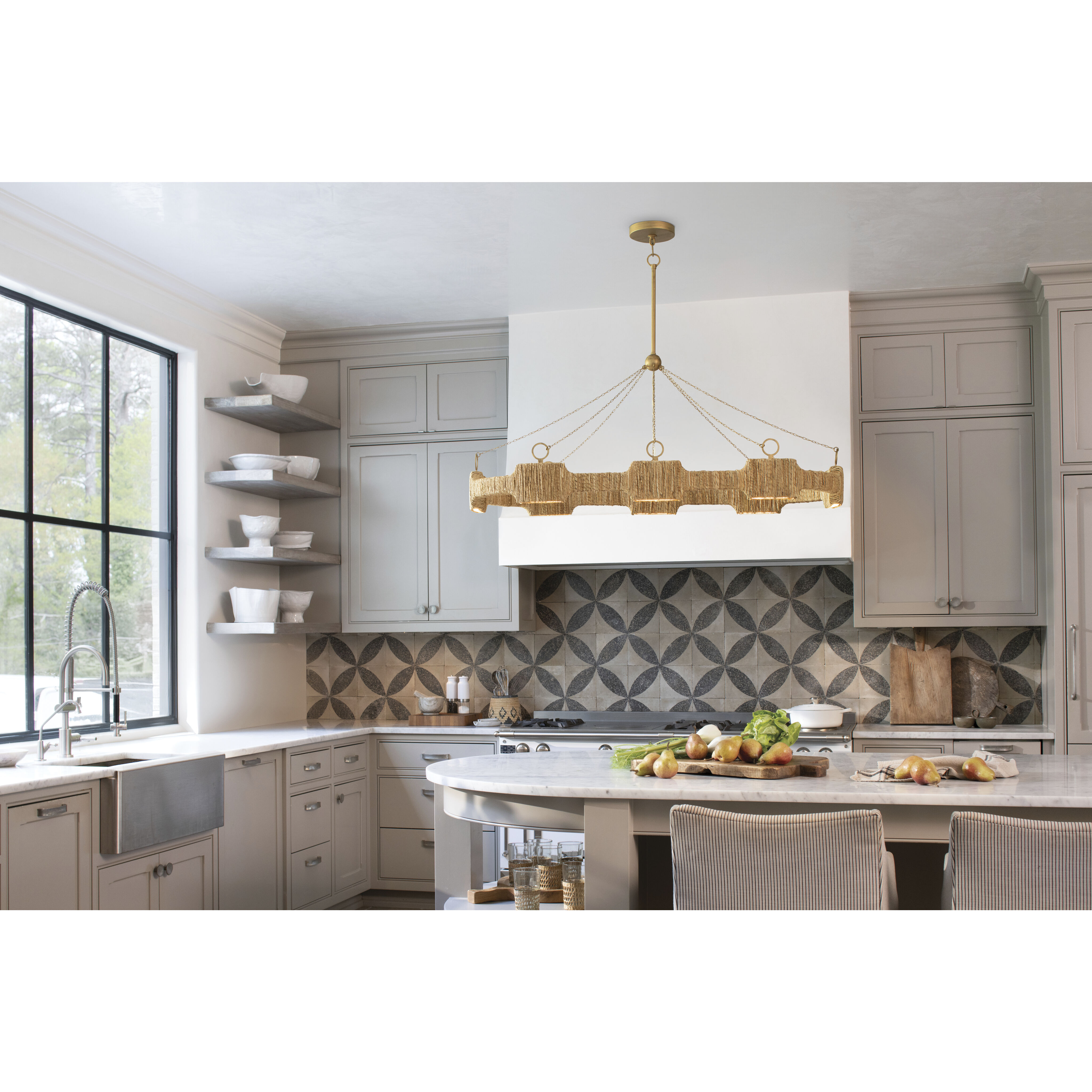 Raffi LED 52 inch Burnished Gold Chandelier Ceiling Light, Linear & Oval