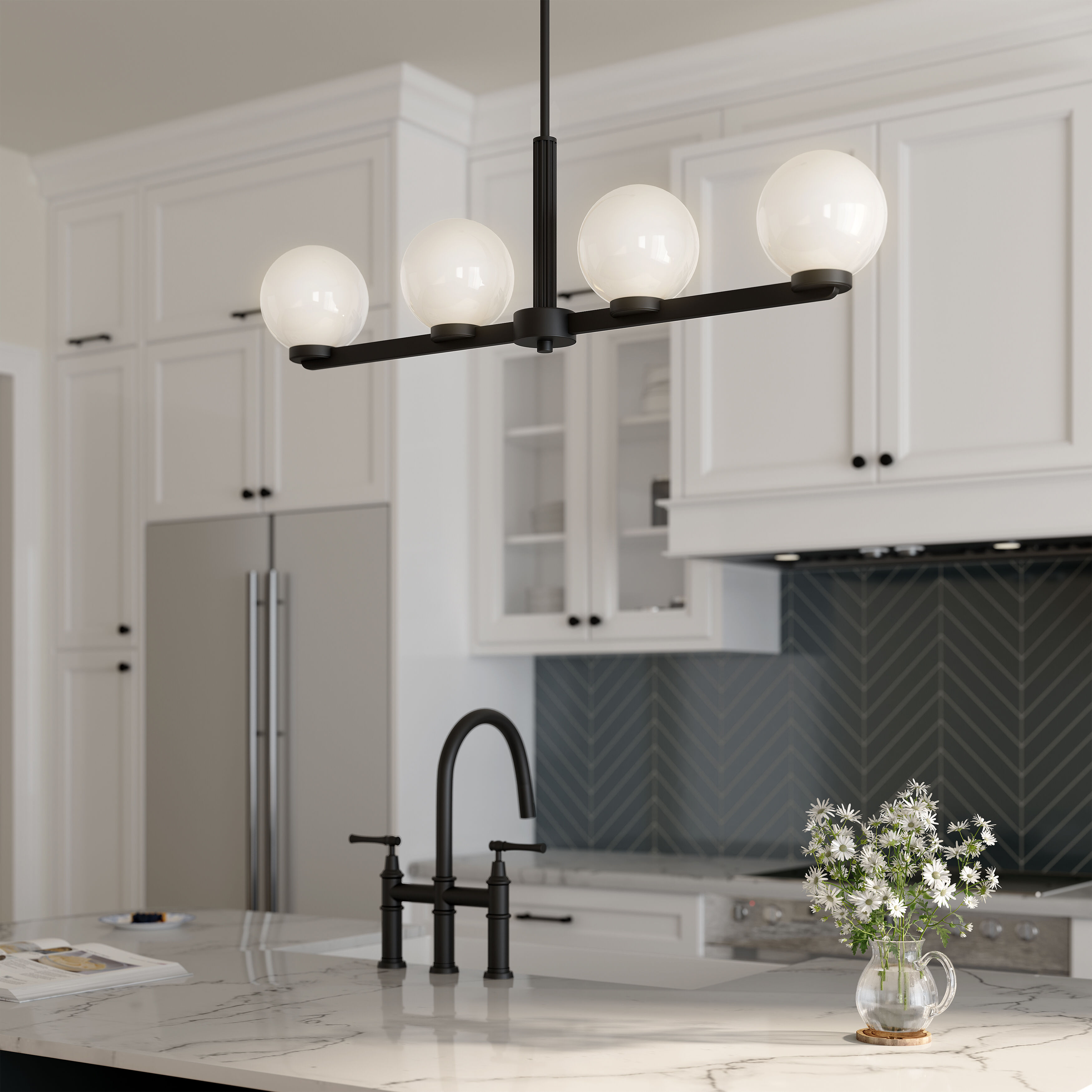 Ardeva 4 Light 36 inch Matte Black Linear Chandelier Ceiling Light