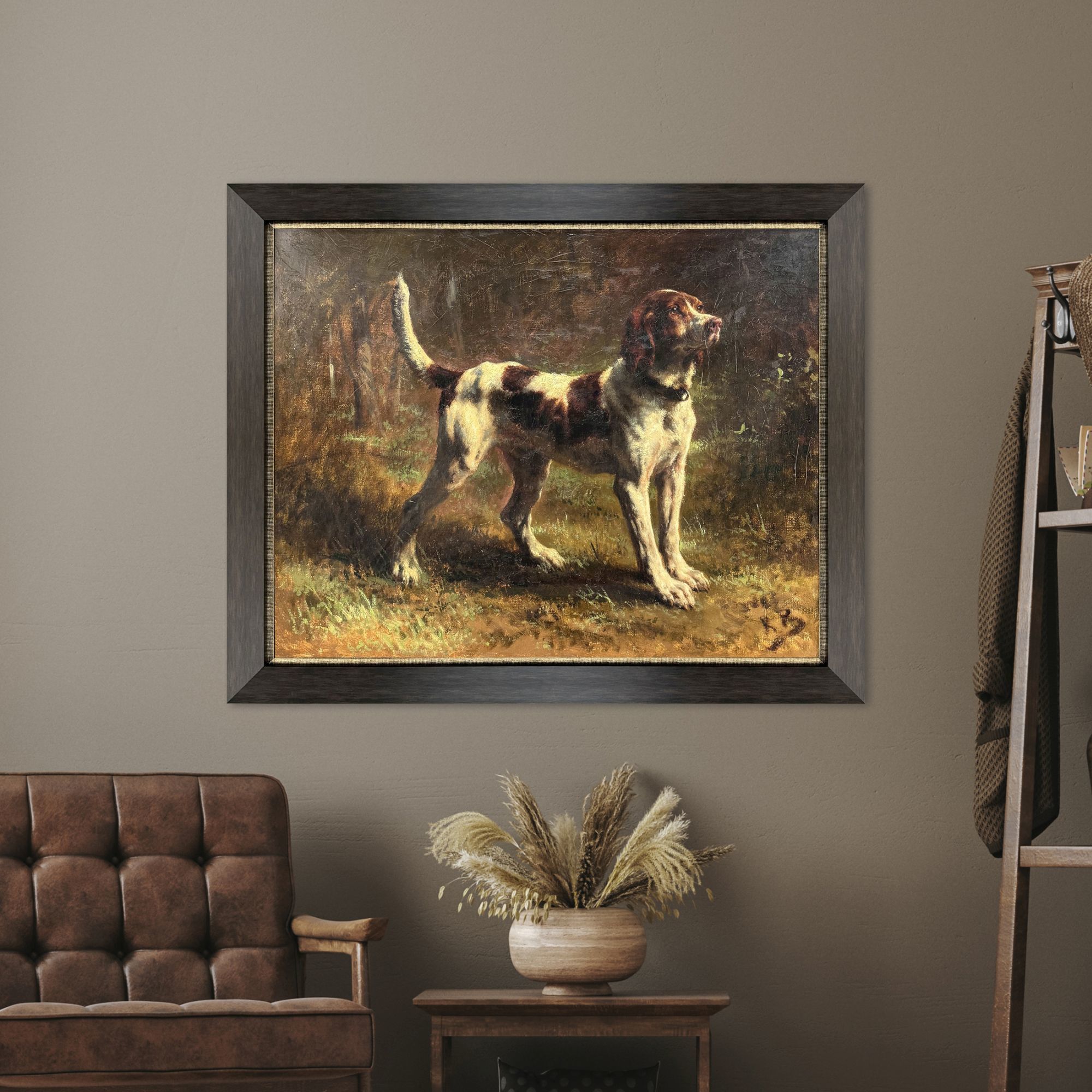 Limier Briquet Hound Brown and Green and White Framed Art