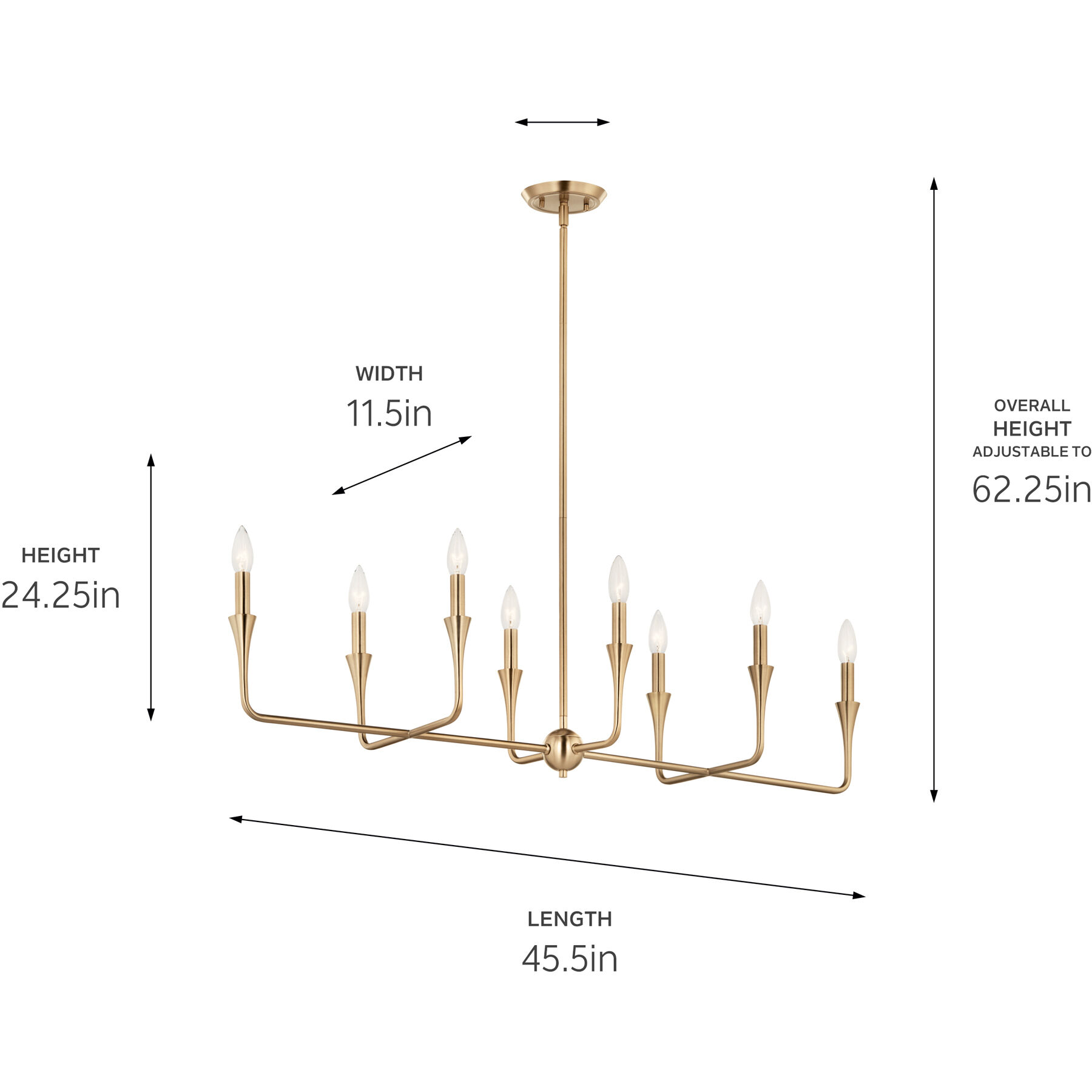 Alvaro 8 Light 11.5 inch Champagne Bronze Chandelier Linear Ceiling Light, Double