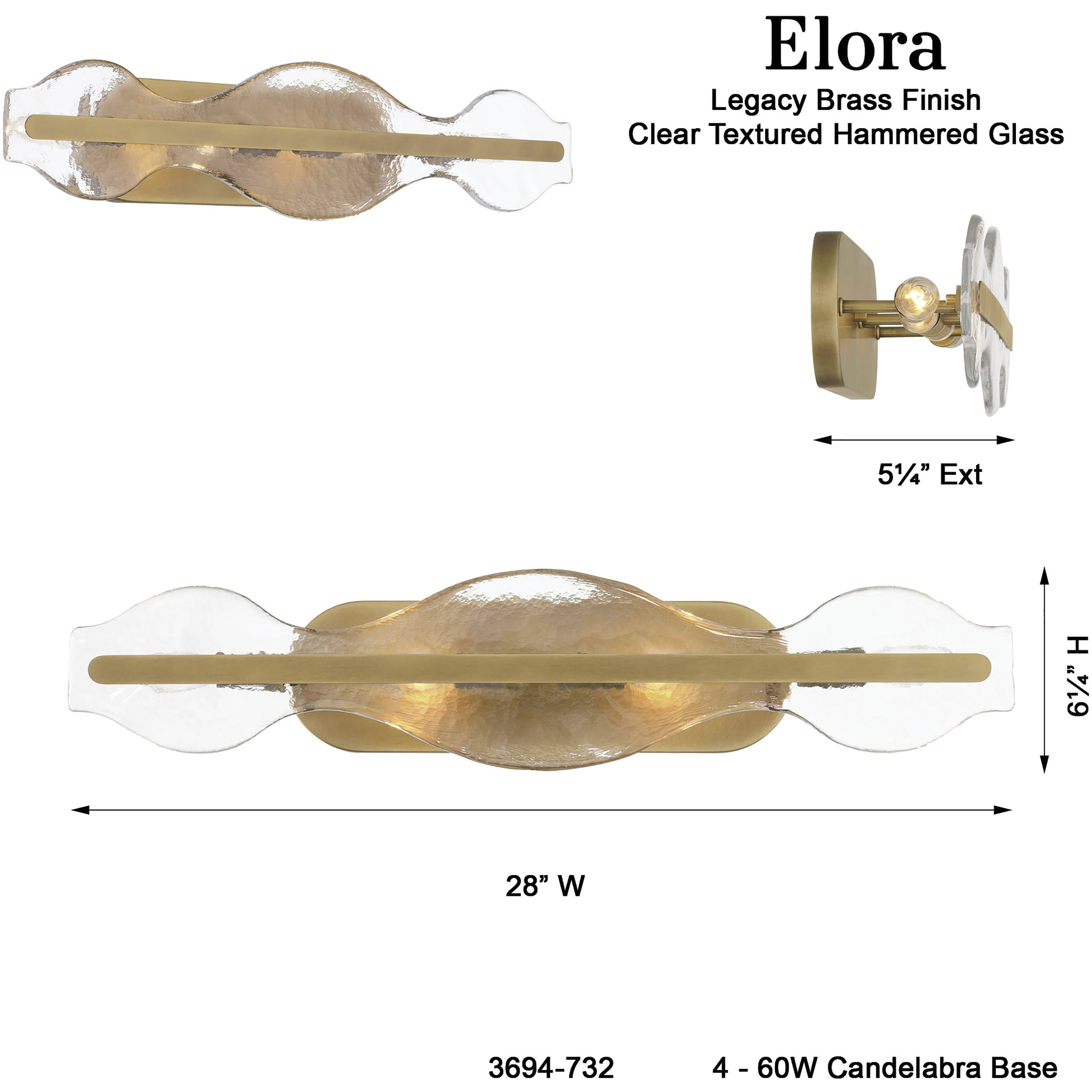Elora 4 Light 28 inch Legacy Brass Vanity Light Wall Light
