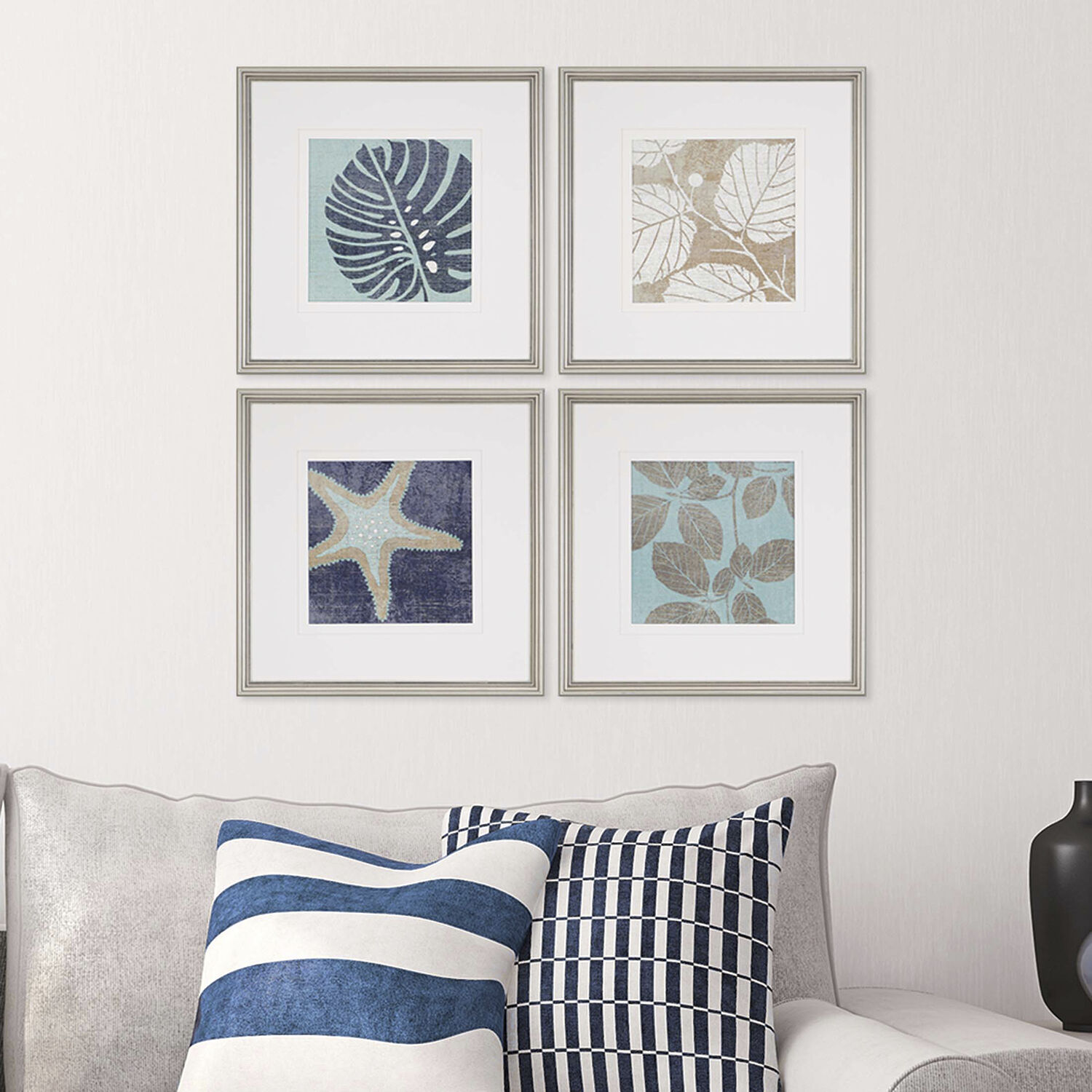 Coastal Blue and Turquoise and Brown and Beige Framed Art