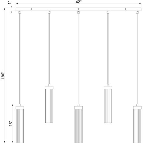 Beau 5 Light 42 inch Matte Black Linear Chandelier Ceiling Light