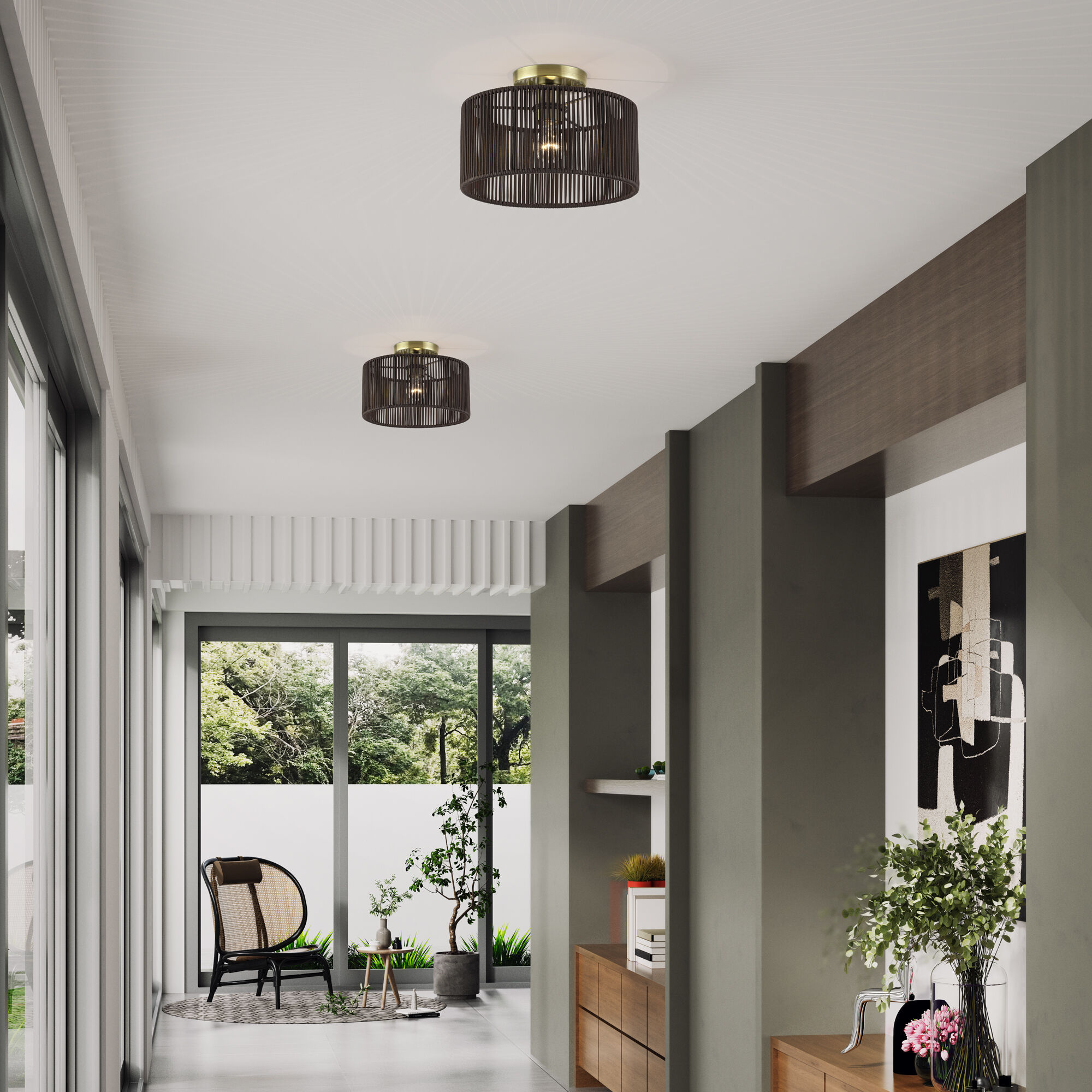 Acordia 1 Light 12 inch Antique Brass Semi Flush Mount Ceiling Light, Medium