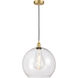 Edison Athens LED 13.75 inch Satin Gold Pendant Ceiling Light in Clear Glass