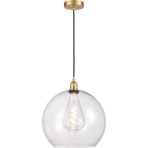 Edison Athens LED 13.75 inch Satin Gold Pendant Ceiling Light in Clear Glass
