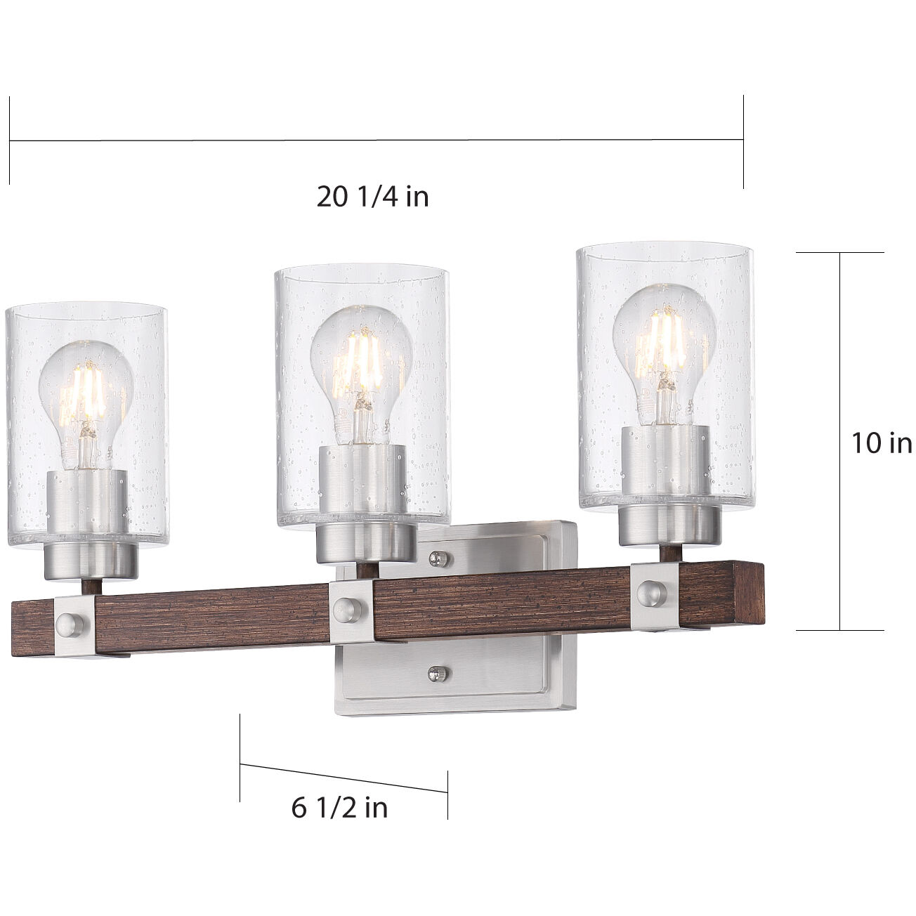 Arabel 3 Light 20.25 inch Brushed Nickel and Nutmeg Wood Vanity Light Wall Light