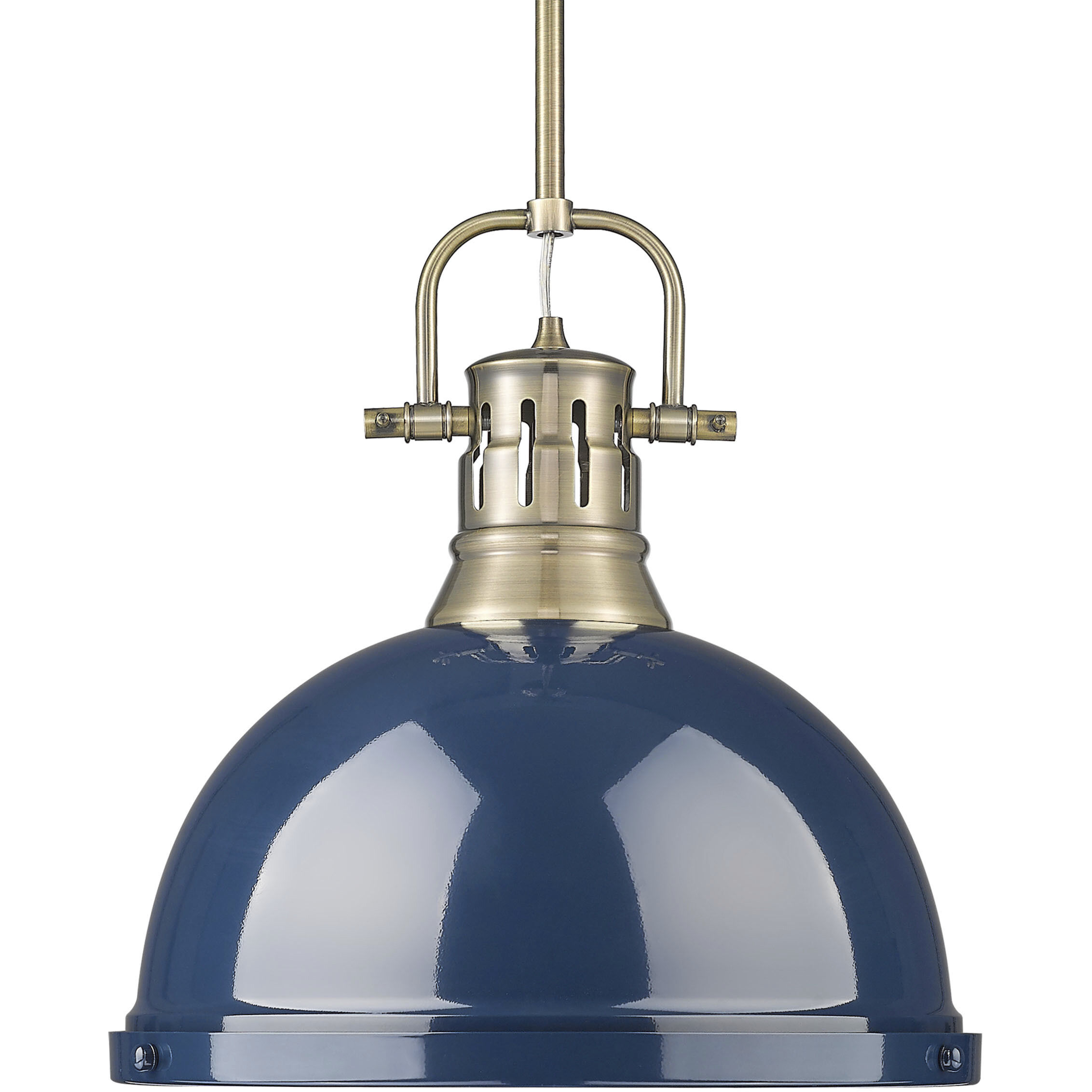 Yep Duncan 1 Light 14 inch Aged Brass Pendant Ceiling Light in Navy
