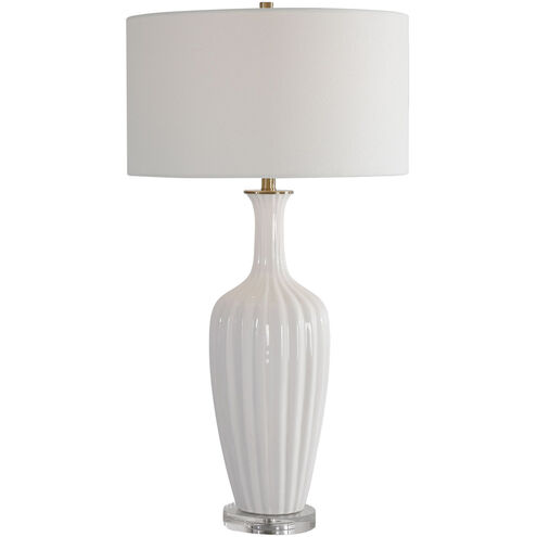 Strauss 32 inch 150.00 watt Gloss White Glaze with Brushed Brass Details Table Lamp Portable Light