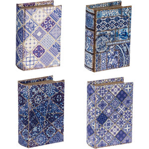 Book 4 inch Blue and White Decorative Book Boxes, Set of 4