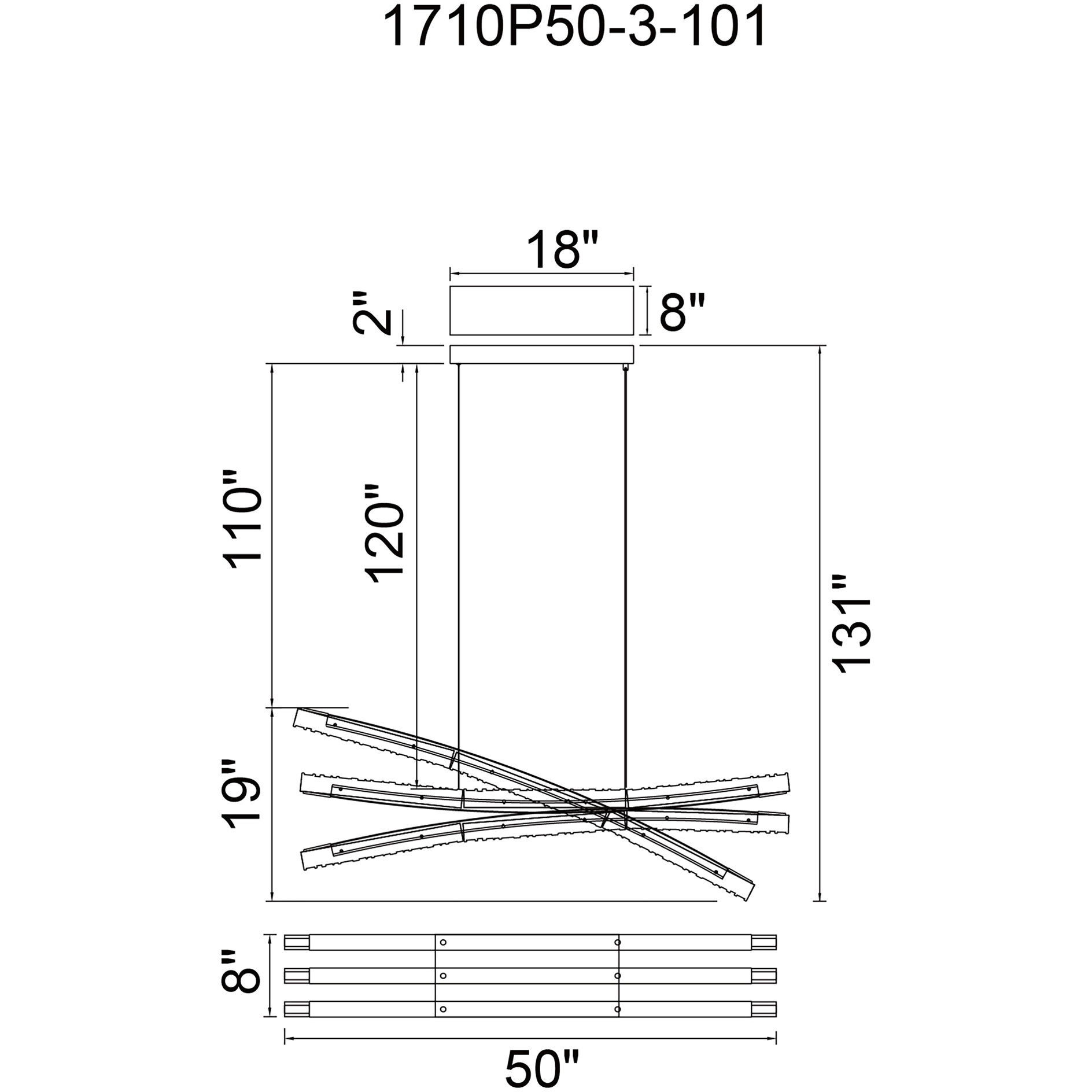 Saber LED 50 inch Black Chandelier Ceiling Light