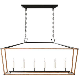 Chapman & Myers Darlana LED 54 inch Aged Iron and Natural Rattan Wrapped Linear Lantern Ceiling Light, Large