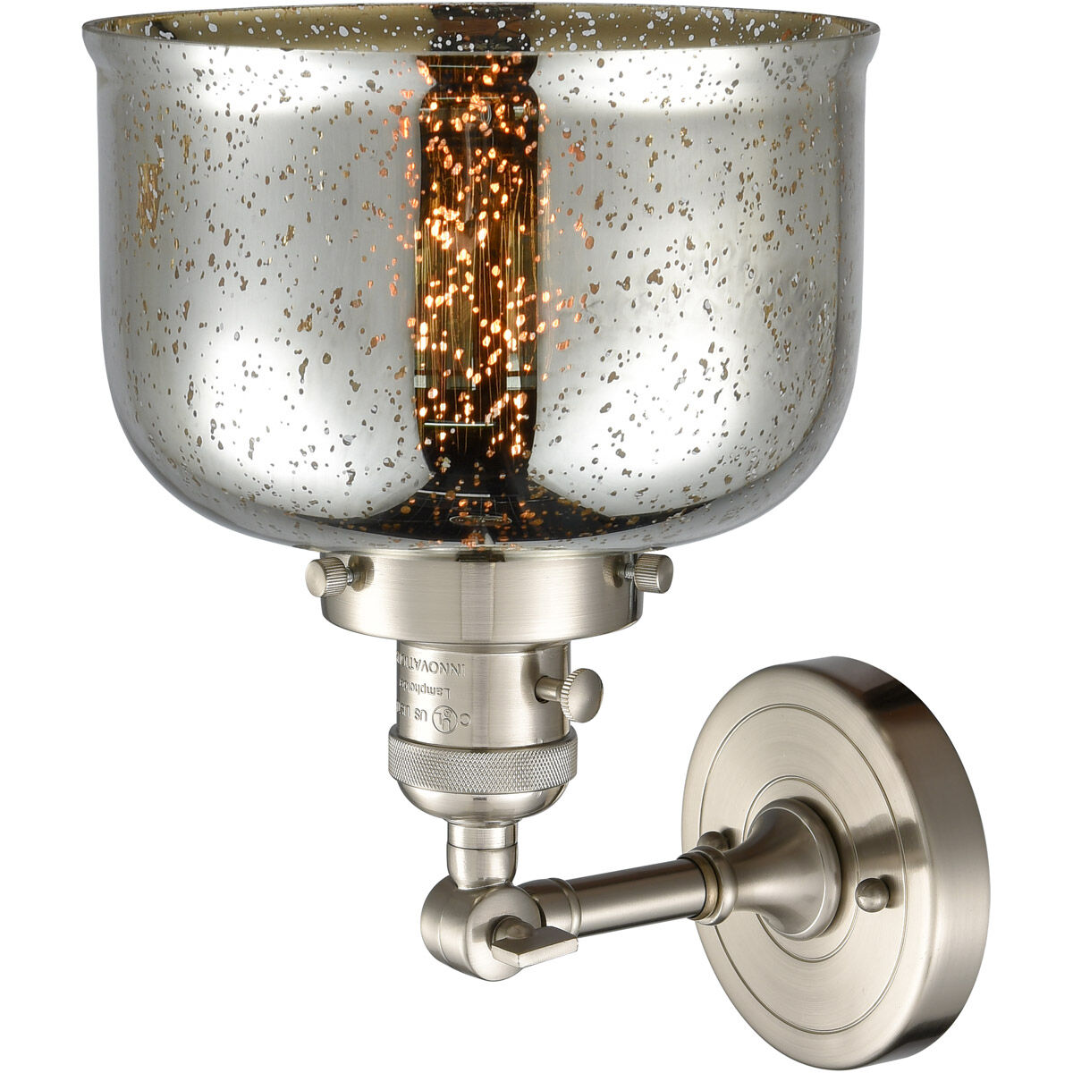Franklin Restoration Large Bell 1 Light 8 inch Brushed Satin Nickel Sconce Wall Light in Silver Plated Mercury Glass, Franklin Restoration