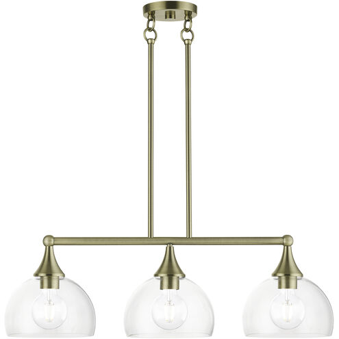 Glendon 3 Light 30 inch Antique Brass Linear Chandelier Ceiling Light